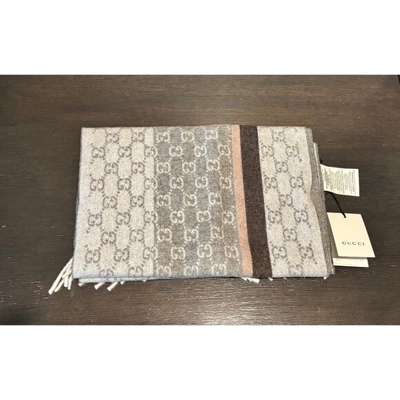 Gucci Limited Men/Women Soft Scarf Grey Brown Beige
